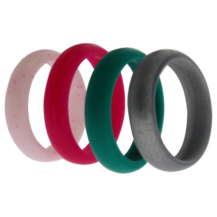 Silicone Wedding Ring Set Turquoise-Pink by ROQ for Women - Dome Style - Size 4 x 10 mm Ring - Hypoallergenic and Comfortable