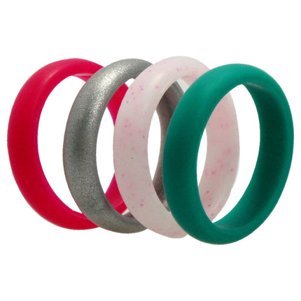 Silicone Wedding Ring Set - Dome Style Turquoise-Pink by ROQ for Women - Size 4 x 11 mm