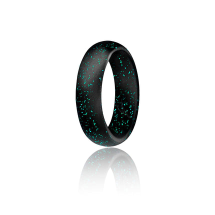 ROQ Silicone Wedding Ring - Dome Style - Black with Glitter Turquoise for Women - 9 mm Width