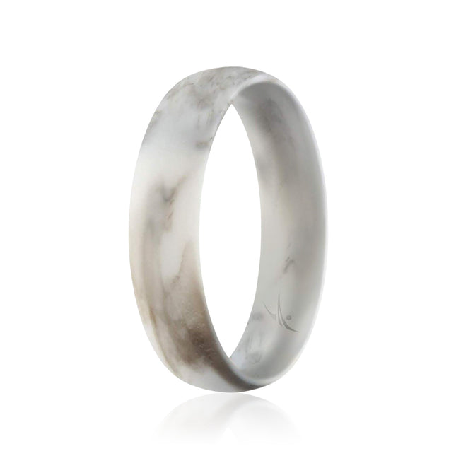 Silicone Wedding Ring - Dome Style Thin Comfort Fit - Marble by ROQ for Women - 4 mm - Stylish and Comfortable Wedding Band