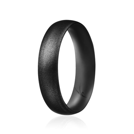 Silicone Wedding Ring Dome Style Thin Comfort Fit Metallic Black for Women