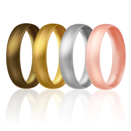ROQ Silicone Wedding Ring Set for Women - Dome Style Thin Comfort Fit - 4mm Bronze, Gold, Silver, Rose Gold - Pack of 4