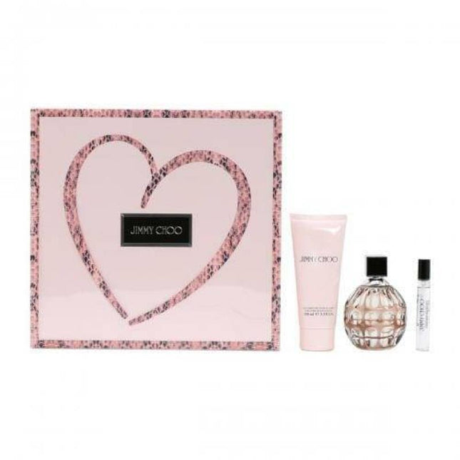 JIMMY CHOO 3 PCS SET FOR WOMEN: 3.4 EAU DE PARFUM SPRAY + 0.25 EAU DE PARFUM SPRAY + 3.4 BODY LOTION