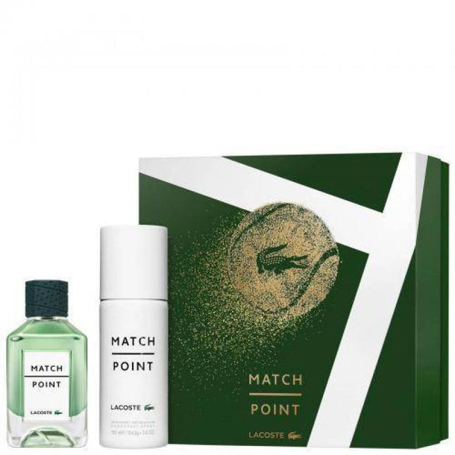 LACOSTE MATCH POINT 2 PCS SET FOR MEN: 3.4 EAU DE TOILETTE SPRAY + 150 ML DEODORANT SPRAY (HARD BOX)