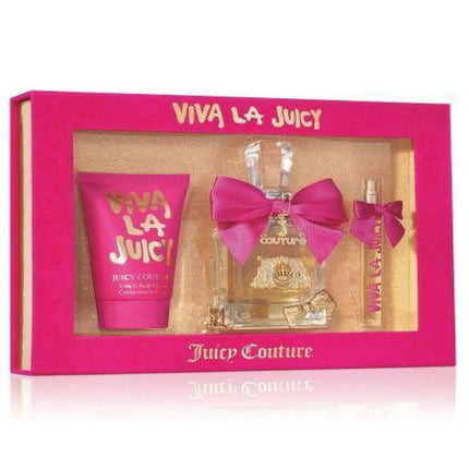 VIVA LA JUICY 3 PCS SET: 3.4 EAU DE PARFUM SPRAY + 4.2 BODY SOUFFLE + 0.33 EAU DE PARFUM SPRAY (HARD BOX)
