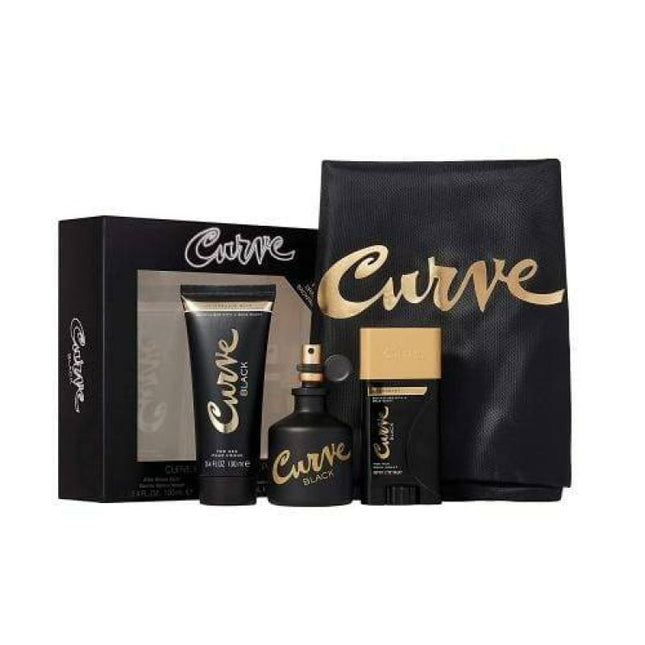 Curve Black 3 Pcs Set Men: 2.5 Eau De Toilette Spray + 3.4 After Shave Balm + 1.7 Deodorant Stick + Curve Drawstring Bag