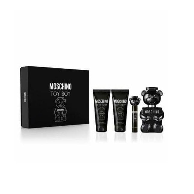 MOSCHINO TOY BOY 4 PCS SET: 3.4 EAU DE PARFUM SPRAY + 3.4 BATH &amp; SHOWER GEL + 3.4 AFTER SHAVE BALM + 0.33 EAU DE PARFUM SPRAY