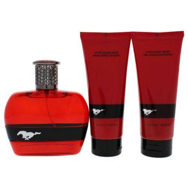 MUSTANG RED 3 PCS SET FOR MEN: 3.4 EAU DE TOILETTE SPRAY + 3.4 AFTER SHAVE BALM + 3.4 BODY WASH