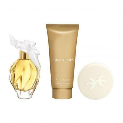 Nina Ricci LAir Du Temps 3 Pcs Set For Women: 3.4 Eau De Toilette Spray + 3.4 Body Lotion + 3.3 G Body Soap