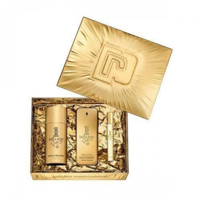 Paco Rabanne One Million 3 Pcs Set For Men: 3.4 Edt Sp + 0.34 Edt Sp + 5.1 Deodorant Sp