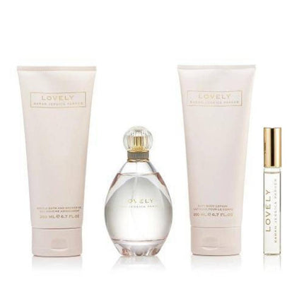 SARAH JESSICA PARKER LOVELY 4 PCS SET FOR WOMEN: 3.4 EDP SP + 0.5 EDP SP + 6.7 B/L + 6.7 S/G