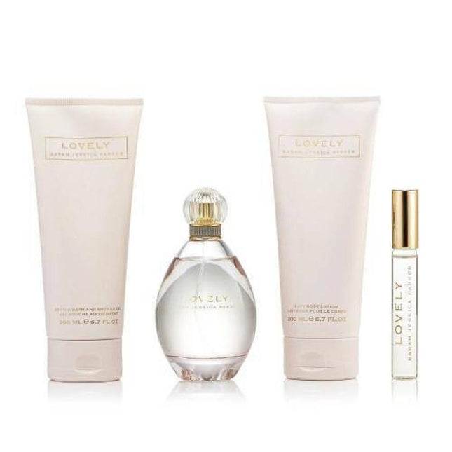 SARAH JESSICA PARKER LOVELY 4 PCS SET FOR WOMEN: 3.4 EDP SP + 0.5 EDP SP + 6.7 B/L + 6.7 S/G