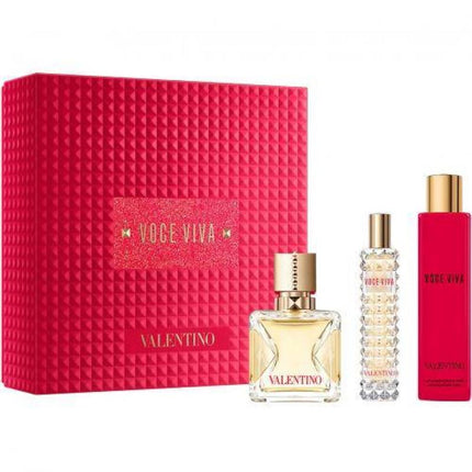 VALENTINO VOCE VIVA 3 PCS SET: 3.4 EAU DE PARFUM SPRAY + 0.5 EAU DE PARFUM SPRAY + 3.4 BODY LOTION (HARD BOX)