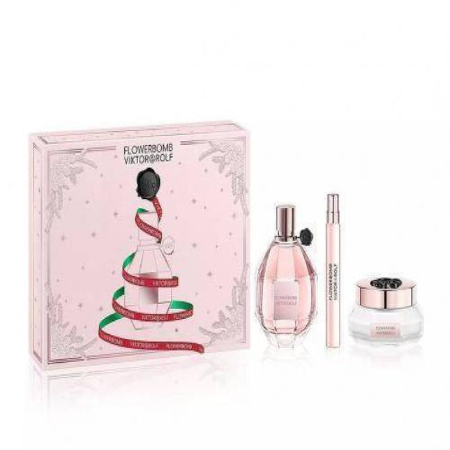 FLOWERBOMB 3 PCS SET FOR WOMEN: 3.4 EDP + 0.34 EDP + 6.7 BODY CREAM