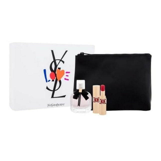 YVES SAINT LAURENT MON PARIS 3 PCS GIFT SET FOR WOMEN: 1.7 EDP + NO. 101 LIPSTICK + COSMETIC BAG