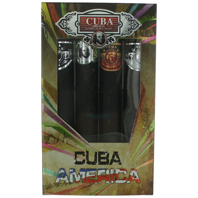 Cuba America By Cuba, 4 Piece Gift Set For Men With Black, Grey, Green &amp; Brown