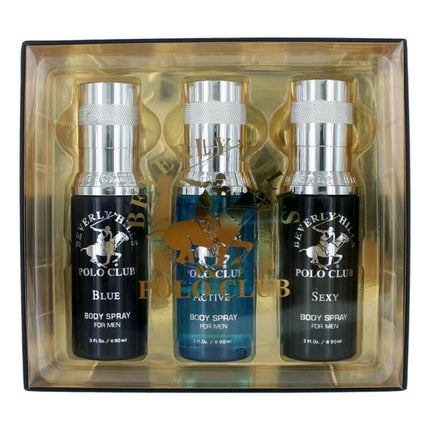 Bhpc Body Spray Collection By Beverly Hills Polo Club, 3 Piece Set For Men (Sexy, Active &amp; Blue)