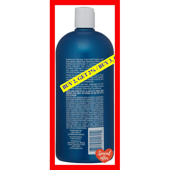 Aquage Seaextend Silkening Shampoo 33.8 Oz Luxurious That Prevents Color Fading And Thermal Styling