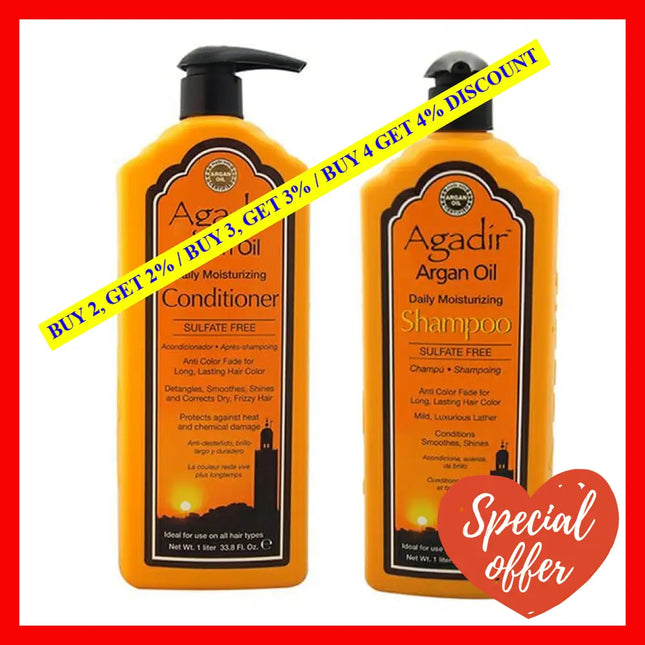 Argan Oil Daily Moisturizing Shampoo And Conditioner Kit By Agadir For Unisex - 2 Pc 33.8Oz