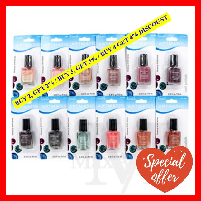 Artmatic Smooth Shine Nail Polish Collection 72 Pcs Assorted Colors.3 Oz Ea (9 Ml)