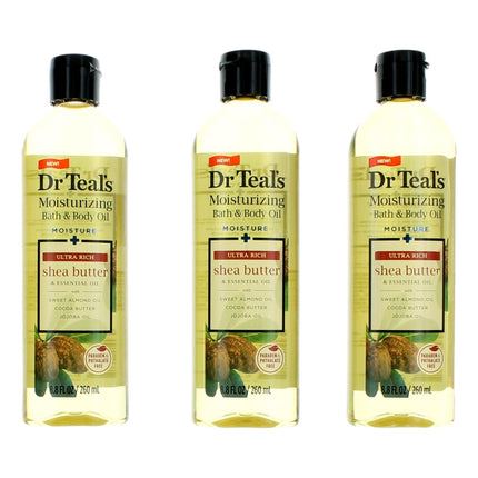 Ultra Rich Shea Butter &amp; Essential Oil By Dr. Teal'S, 3 Pack 8.8 Oz Moisturizing Bath &amp; Body Oil