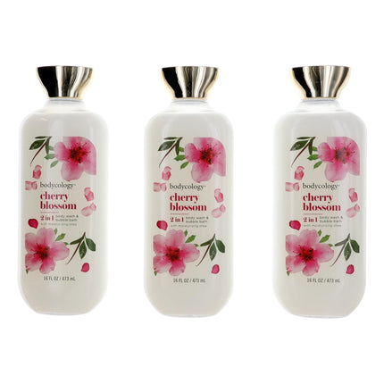 Cherry Blossom By Bodycology, 3 Pack 16 Oz 2 In 1 Body Wash &amp; Bubble Bath For Women
