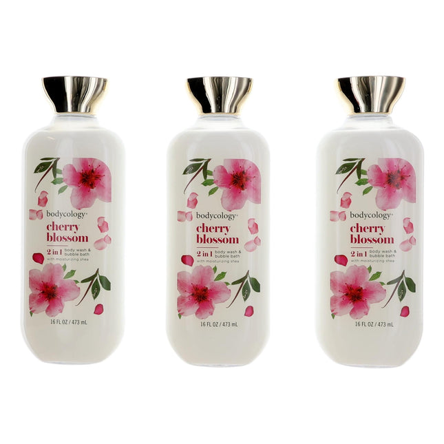 Cherry Blossom By Bodycology, 3 Pack 16 Oz 2 In 1 Body Wash &amp; Bubble Bath For Women