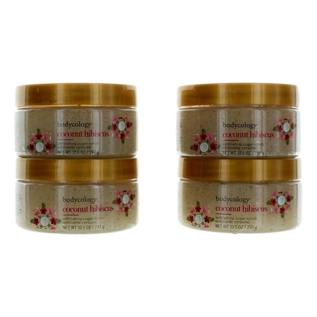 Coconut Hibiscus By Bodycology, 4 Pack Of 10.5 Oz Each Exfolianting Sugar Scrub For Women