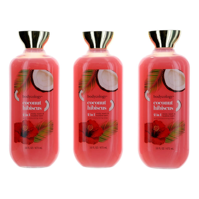 Coconut Hibiscus By Bodycology, 3 Pack 16 Oz 2 In 1 Body Wash &amp; Bubble Bath For Women