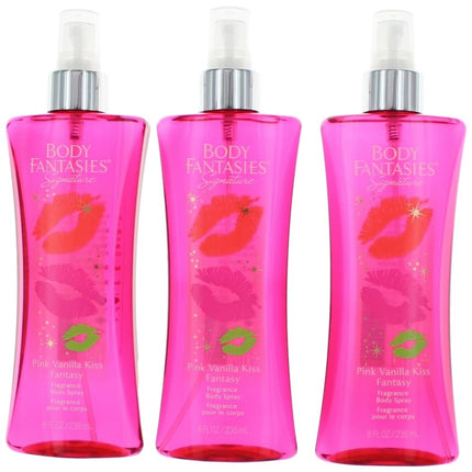Pink Vanilla Kiss Fantasy By Body Fantasies, 3 Pack 8 Oz Fragrance Body Spray For Women