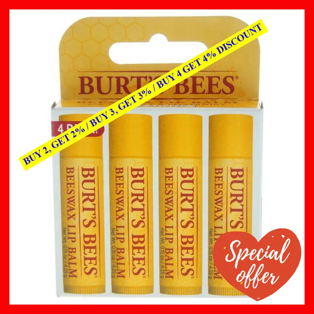 Beeswax Lip Balm Pack By Burts Bees For Unisex - 4 X 0.15 Oz