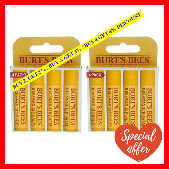 Beeswax Lip Balm Pack By Burts Bees For Unisex - 4 X 0.15 Oz Of 2