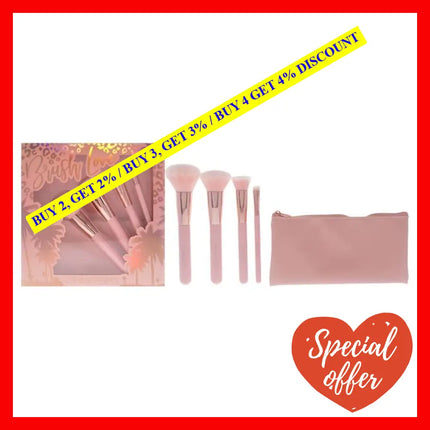 Brush Love Set By Sunkissed For Women - 5 Pc Blusher Powder Blending Eyeshadow Cosmetic Bag