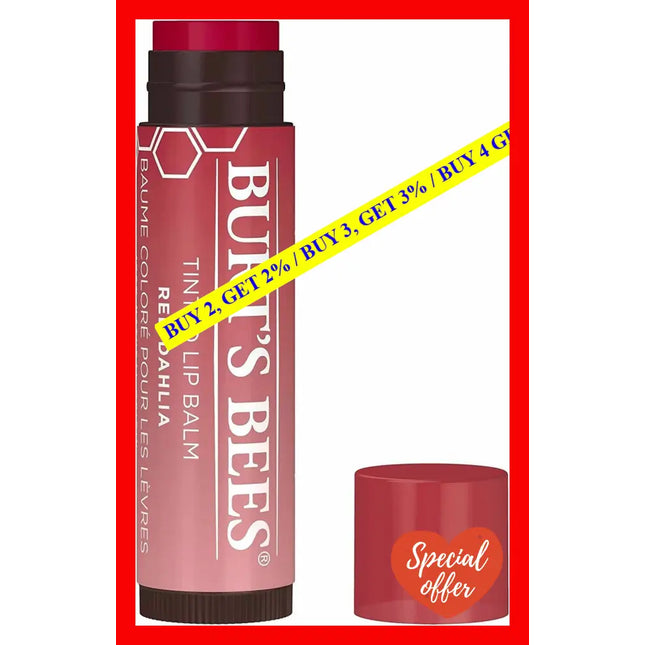 Burts Bees 100% Natural Tinted Lip Balm Red Dahlia With Shea Butter & Botanical Waxes 1 Tube