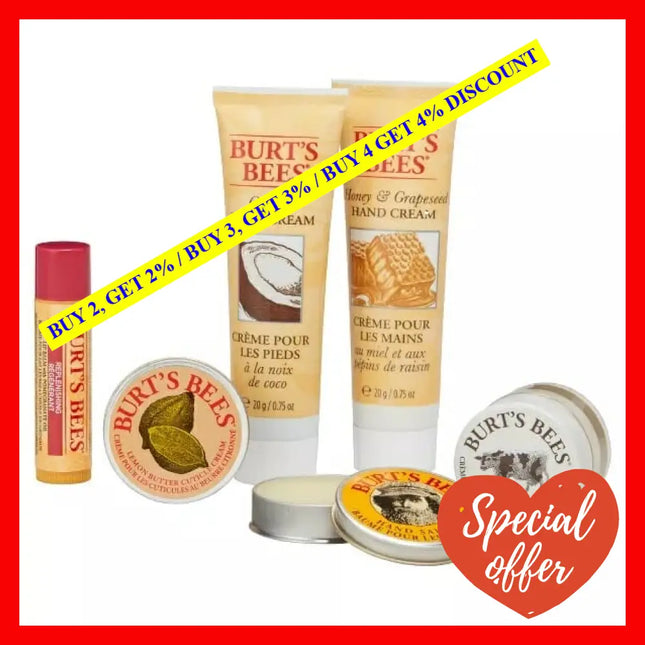 Burt’s Bees Gifts 6 Body Care Products Tips And Toes Set - Moisturizing Lip Balm 2 Hand Creams