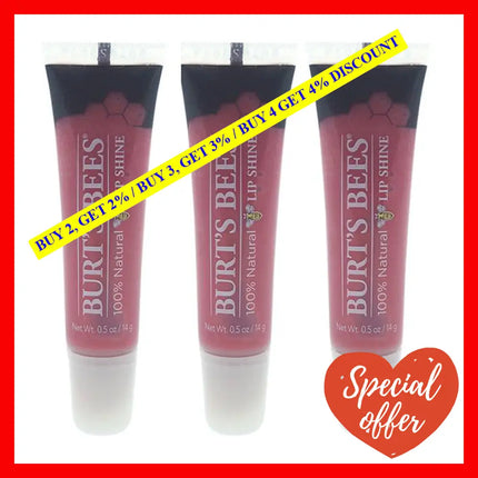 Burts Bees Lip Shine - 020 Blush By For Women 0.5 Oz Gloss Pack Of 3
