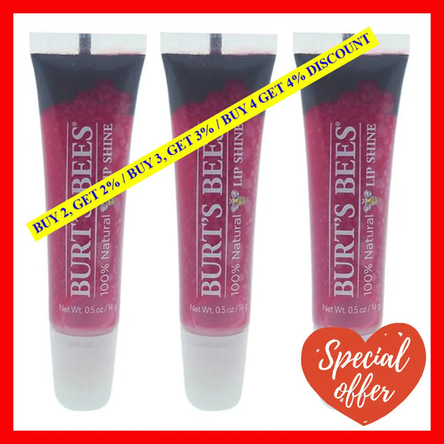 Burts Bees Lip Shine - 050 Pucker By For Women 0.5 Oz Gloss Pack Of 3