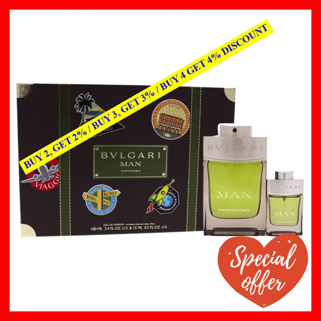 Bvlgari Man Wood Essence By For Men - 2 Pc Gift Set 3.4Oz Edp 0.5Oz Spray