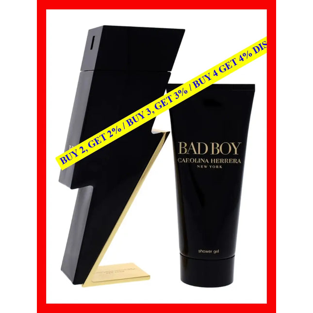 Carolina Herrera Bad Boy Set Edt For Menand Shower Gel Men 3.4 Oz / 100 Ml