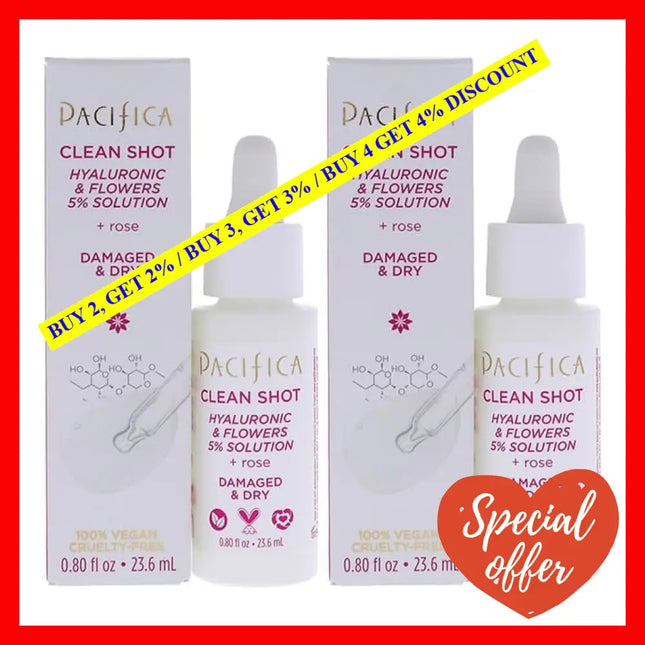 Clean Shot Hyaluronic And Flowers 5 Percent Solution By Pacifica For Unisex - 0.8 Oz Serum Pack Of 2