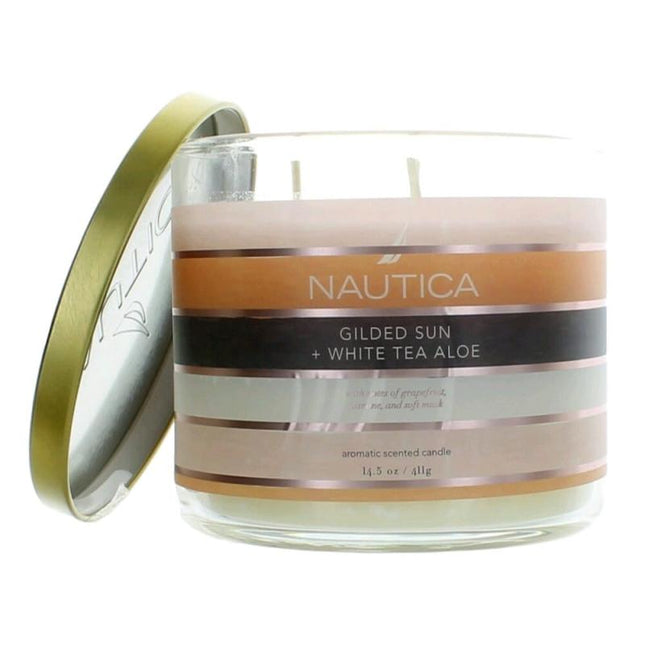 Nautica 14.5 Oz Soy Wax Blend 3 Wick Candle - Gilded Sun &amp; White Tea Aloe
