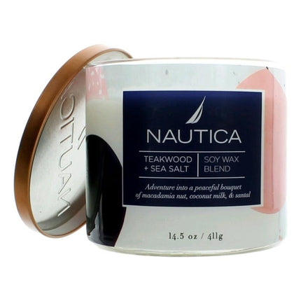 Nautica 14.5 Oz Soy Wax Blend 3 Wick Candle - Teakwood &amp; Sea Salt