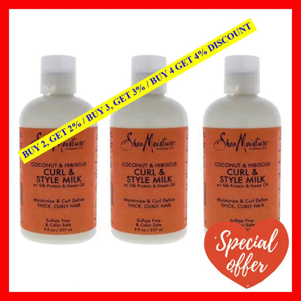 Coconut And Hibiscus Curl Style Milk By Shea Moisture For Unisex - 8 Oz Cream Pack Of 3