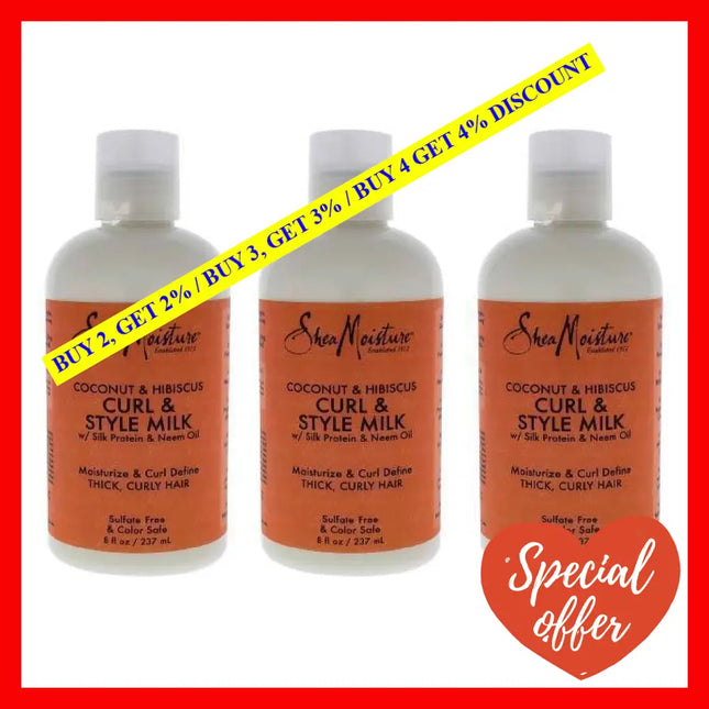 Coconut And Hibiscus Curl Style Milk By Shea Moisture For Unisex - 8 Oz Cream Pack Of 3
