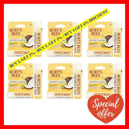 Coconut And Pear Moisturizing Lip Balm Blister By Burts Bees For Unisex - 0.15 Oz Pack Of 6