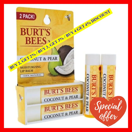 Coconut And Pear Moisturizing Lip Balm Twin Pack By Burts Bees For Unisex - 2 X 0.15 Oz