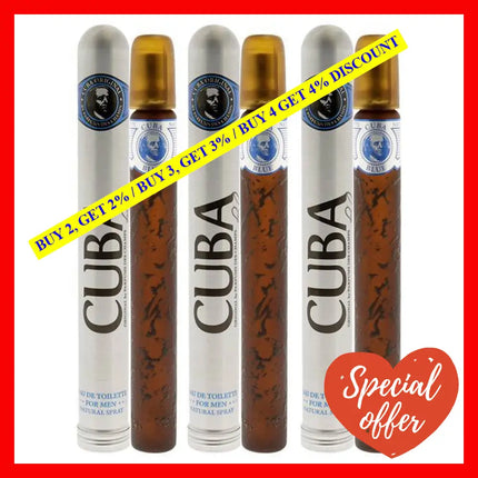 Cuba Blue By For Men - 1.2 Oz Edt Spray Pack Of 3