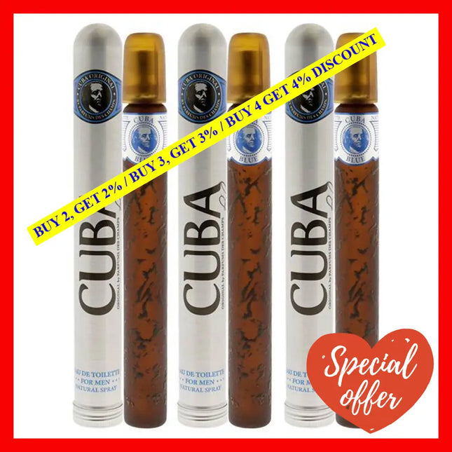 Cuba Blue By For Men - 1.2 Oz Edt Spray Pack Of 3