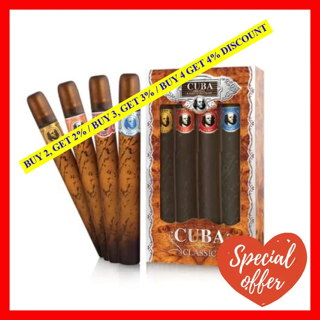 Cuba By For Men - 4 Pc Gift Set 1.17Oz Gold Blue Red Orange