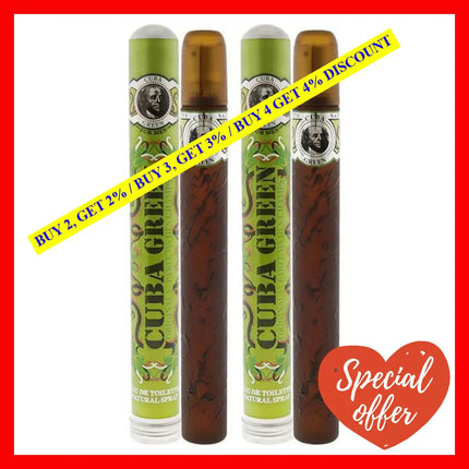 Cuba Green By For Men - 1.17 Oz Edt Spray Pack Of 2